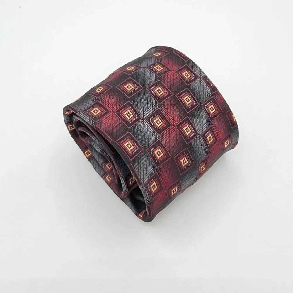 Croft & Barrow Men's Geometric Pattern 100% Silk Neck Tie Red 57.5 x 3.25